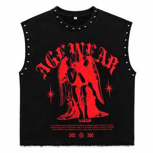 Wholesale Custom printed street fashion retro sleeveless distressed washed vest men's acid washed vest sleeveless solid T-shirt - Product Image 5