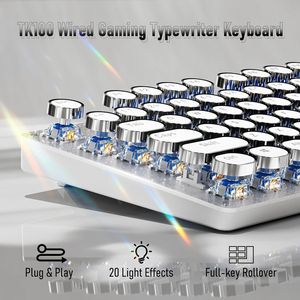 Tastiera Meccanica Cablata Stile Macchina da Scrivere 104 Tasti, Retroilluminazione Bianca, Anti-Ghosting, Switch Blu, Tastiera Estetica - Product Image 3