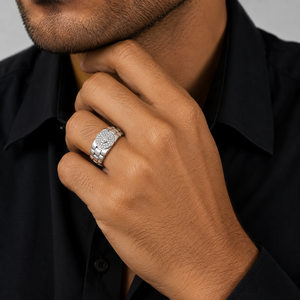 925 Sterling Silver Round Micro Pave Cubic Zirconia Link Band <b>Ring</b> for <b>Men</b> Wedding Party High Polish Finish - Product Image 1