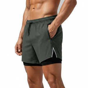 Men's 2 in 1 Running Shorts Built-in Compression <b>Layer</b> Zip Pockets Reflective Quick Dry OEM Wholesale Manufacturer - Product Image 3