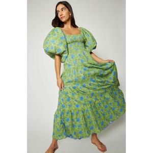 Vestido Largo con Hermosa Combinación de Colores, Abertura Lateral en la Cintura, Estilo Moderno, Estampado Azul Atrevido - Product Image 4