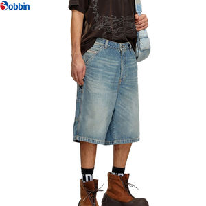 Shorts en jean pour homme, coupe droite, en coton denim, délavage moyen clair, style streetwear sport, écologique, respirant, bleu ciel contrastant - Product Image 2