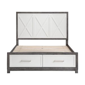 Letto matrimoniale con piattaforma e contenitore nel pedicotto, finitura avorio e grigio, mobili per camera da letto, 1 pezzo - Product Image 2
