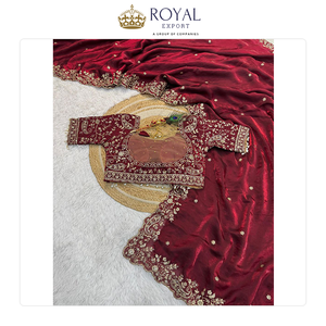 Globally Selling Best Quality Wedding Wear Designer Indian Clothing Zari Sequence Embroidery Silk <b>Saree</b> for Sale - Product Image 5
