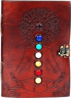 Journal en cuir à couverture rigide avec pierres des sept chakras Bouddha, reliure cousue, bordure déchirée, pour la méditation et l'auto-soin, cadeau idéal (vente en gros)