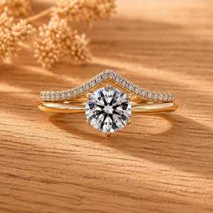 Bague de fiançailles en or massif 10K 14K 18K certifiée IGI avec diamant de laboratoire taille brillant rond et bande incurvée pour femme E VVS - Product Image 2