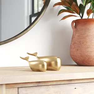 Statue de cerf en aluminium faite à la main, plaquée or antique, art d'intérieur moderne de luxe, figurine exclusive - Product Image 3