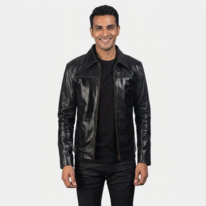 Chaqueta de invierno de diseño moderno y corte ajustado para hombre, informal, estilo bomber, cortavientos, a prueba de viento, de cuero. - Product Image 6