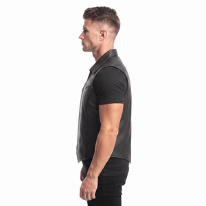 Custom Men's Genuine Leather <b>Waistcoat</b> Men Fashion Leather <b>Waistcoat</b> with Button Men Sleeveless Leather Vest - Product Image 3