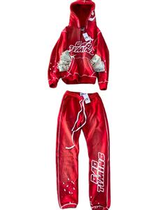 Ropa de calle personalizada para hombre, de algodón desteñidos al sol y pantalones de chándal Sudadera con capucha, chándal de talla grande lavado con ácido con serigrafía - Product Image 3