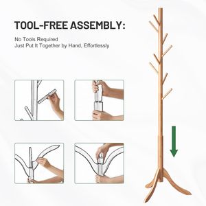 Multifunction Bamboo Coat Stand Tree Single Tier 8 Hooks Coat Racks <b>Space</b>-<b>Saving</b> <b>Hanger</b> Wholesale freestanding clothes hat racks - Product Image 6