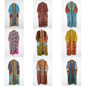 Handmade Boho Style Women's 100% Silk Luxury Kimono Indian Patchwork Robe Vacation Wear Nightwear Knitted Wearing Method V-neck - Product Image 1