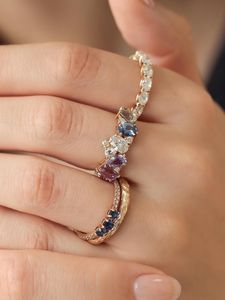 Multi Colored Moissanite Gemstone Rainbow Sapphire Cluster <b>Ring</b> 925 Silver With Rhodium Plated Wedding Ceremony Gift Her - Product Image 3