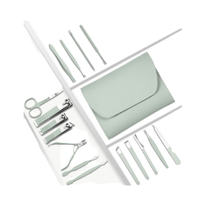 KAAMIR INSTRUMENTS OEM ODM, Juego de Manicura Profesional de 16 Piezas con Estuche de Cuero Verde Menta, Marca Privada, Kit de Cuidado Personal de Acero Inoxidable - Product Image 3