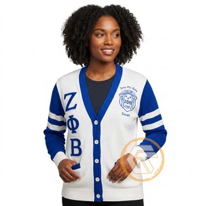 Trésors grecs – Cardigan décontracté en acrylique uni à col en V pour femme, personnalisé Zeta Phi Beta Sorority, avec appliques - Product Image 2