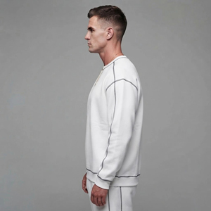 Sweat-shirt homme 100% coton, col rond, coupe ample, épaules tombantes, avec surpiqûres contrastées, personnalisable OEM/ODM. - Product Image 2