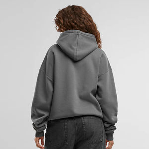 Womens Custom Logo Dark <b>Grey</b> Heavyweight Fleece Pullover Hoodie Long Sleeve Kangaroo Pocket <b>Sweatshirt</b> OEM ODM Wholesale Apparel - Product Image 5