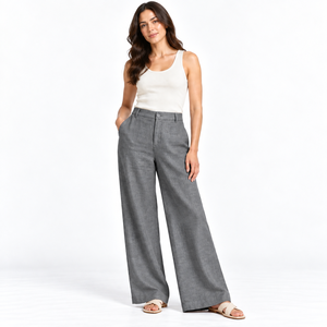 Premium 100% <b>Linen</b> Summer Women's Casual Mid-Waist Pants Trousers Breathable Flat Front Sleepwear for Night Sustainable Soft - Product Image 3