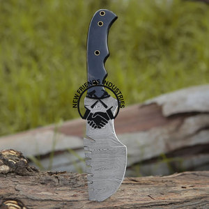 Couteau de chasse et de survie artisanal en acier Damas, neuf, avec manche en corne de taureau, lame fixe pleine longueur de 6 pouces, ambidextre et durable - Product Image 2