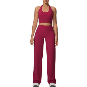 Conjunto Deportivo de Yoga para Mujer, Diseño con Cordón en el Cuello, Color Sólido, Secado Rápido, Ligero, Dos Piezas - Product Image 1