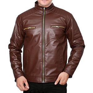 Blouson moto à capuche en cuir PU marron pour homme, col rond, fermeture éclair, manches régulières, couleur unie, streetwear, séchage rapide, respirant - Product Image 4