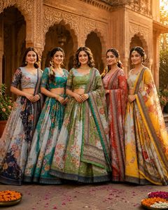 Lehenga Choli de Diseño Étnico Tradicional Indio para Bodas, con Estampado Digital y Bordado, para Ocasiones Especiales, para Mujeres - Product Image 5