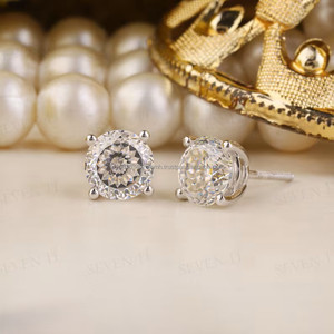 Portuguese Round Cut Diamond <b>Stud</b> <b>Earrings</b> in White Gold Brilliant MultiFaceted Sparkle Elegant Luxury <b>Fine</b> Jewelry Gift for Her - Product Image 4