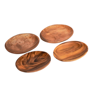 Set of 4 Oval Wooden Sushi <b>Plates</b> Natural Acacia Wood Trays <b>for</b> Food Serving Eco Friendly <b>for</b> Kitchen Restaurant or Cafe <b>Display</b> - Product Image 1