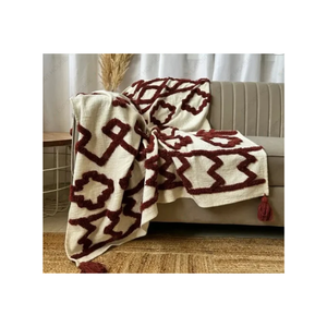 Manta Decorativa Tejida con Diseño Geométrico Tribal en Color Crema Beige, con Borlas en las Esquinas, para Silla, Sofá, Decoración Rústica para Sala de Estar - Product Image 2