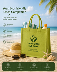 ถุงช้อปปิ้งแบบใช้ซ้ำได้ขนาดกลาง ผลิตจากผ้าไม่ถักทอ ลาย Think Green Live Green พร้อมหูหิ้ว เหมาะสำหรับเป็นของขวัญ เป็นมิตรกับสิ่งแวดล้อม ใช้ได้ทั้งไปทะเลและงานแต่งงาน - Product Image 3