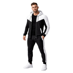 High Quality Men’s Black <b>White</b> Contrast <b>Tracksuit</b> Hoodie Jogger Set Casual Sportswear Gym Running Suit High Quality Wholesale - Product Image 4