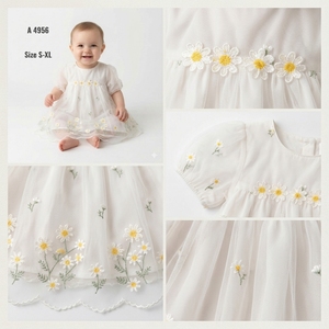 Tulle Floral Embroidered Baby Girl <b>Dress</b> A-Line <b>Below</b> <b>Knee</b> Cute Style Size S-XL Model A4956 - Product Image 2