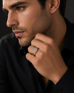 18K Rose <b>Gold</b> Mens Diamond Pave <b>Ring</b> Round Top Geometric Pattern Luxury Statement Fine Jewelry Wedding Party Daily Wear Gift - Product Image 5