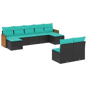 Set di divani da giardino in polyrattan nero da 9 pezzi con cuscini, eleganti mobili da esterno - Product Image 2