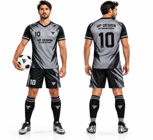 Conjunto de camiseta de fútbol personalizada por sublimación, uniforme de fútbol para hombre, camiseta y pantalones cortos, ropa deportiva de equipo en blanco y negro, proveedor mayorista OEM HD - Product Image 1