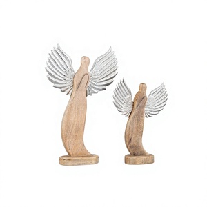 Wood Angel Sculpture Metal Wings <b>Christmas</b> And Home Decoration Centerpiece Modern Style Home Accessories <b>Christmas</b> Ornaments - Product Image 1