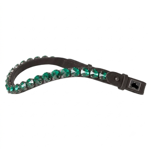 Diadema para caballo en forma de U personalizada, de cuero negro premium, con una hilera de cristales redondos grandes, estilo Mega Bling. - Product Image 5