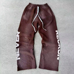 Pantalon de jogging coupe ample et large, style streetwear personnalisé, brodé, évasé, coupe-vent, avec strass, pour homme - Product Image 1