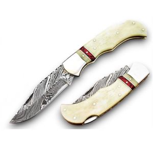 Custom Damascus Folding Knives Handmade <b>Steel</b> Blade with Polished Metal Bolster Wooden Handle for <b>Outdoor</b> Hunting Camping Pocket - Product Image 1