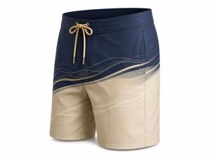 Pantalones Cortos de Boxeo Unisex de Secado Rápido, Color Azul Marino y Beige, Teñido Liso, Corte Regular para Adultos, Logotipo Frontal, Poliéster/Nailon 420g, Fusión sin Costuras - Product Image 1