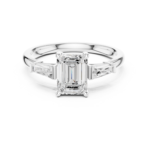 Bague de fiançailles et de mariage en or massif 14 carats certifiée IGI HPHT CVD avec émeraude de 1,50 carat et diamant de laboratoire taille baguette conique pour femme - Product Image 5