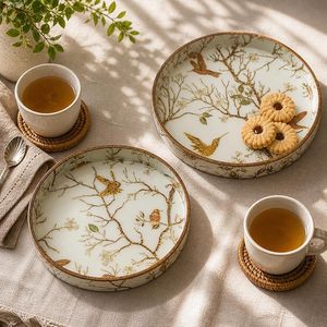 Plateau de service décoratif multifonctionnel en MDF émaillé, motif oiseau, imprimé animalier, pour mariage, cuisine, salle à manger, maison, hôtel - Product Image 3