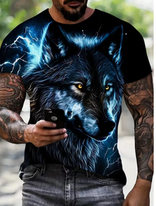 Men s O-Neck Short Sleeve Printed T-<b>Shirt</b> Wolf Pattern Knitted <b>Polyester</b> Casual Breathable Regular Fit Comfortable T <b>Shirt</b> - Product Image 3