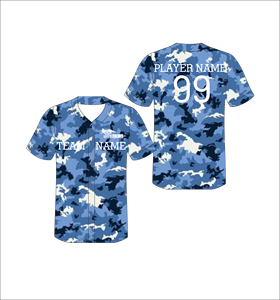 Maillot de baseball camouflage bleu personnalisé, anti-humidité, uniforme d'équipe sublimé, chemise de sport athlétique boutonnée, OEM ODM - Product Image 1