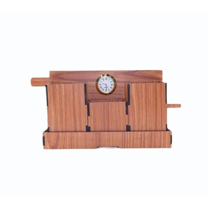 Organizador de Escritorio de Madera de Mango con Reloj - Almacenamiento de Madera al por Mayor de 4 Niveles - Product Image 1