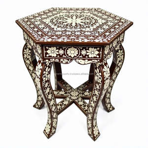 Modern Floral Bone Inlay Round <b>Wooden</b> Table Handcrafted Premium Elegant Timeless Home & Hotel Bedroom Dining Accent Piece - Product Image 1