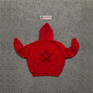 <b>RED</b> RHINESTONE ZIP UP <b>HOODIE</b> TRIBAL GOTHIC GRAPHIC STREETWEAR OVERSIZED Y2K PUNK GRUNGE STUDDED HOODED SWEATSHIRT <b>HOODIE</b> SALES - Product Image 6
