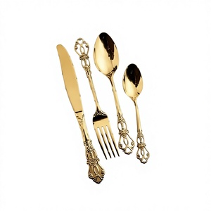 Juego de cubiertos de metal personalizable OEM ODM chapado en oro de alta demanda, cubiertos de boda reutilizables para Decoración de mesa real - Product Image 1