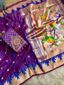 Sari de Seda Pathani Tradicional Suave con Tejido Zari, Diseño Bindi, Trabajo Meenakari, Pallu Rico, Sin Arrugas, Secado Rápido, para Bodas y Fiestas - Product Image 4