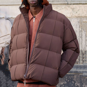 Chaqueta Acolchada Marrón para Hombre, Cortavientos, Casual, con Cuello Alto, Cierre de Cremallera, Gruesa, de Poliéster, Ajuste Regular, para Invierno - Product Image 1